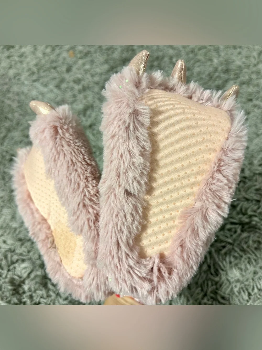 Carter's Pink Plush Claw Slippers for Kids